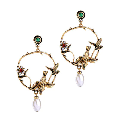Vintage Elegant Pearl Bird Earrings