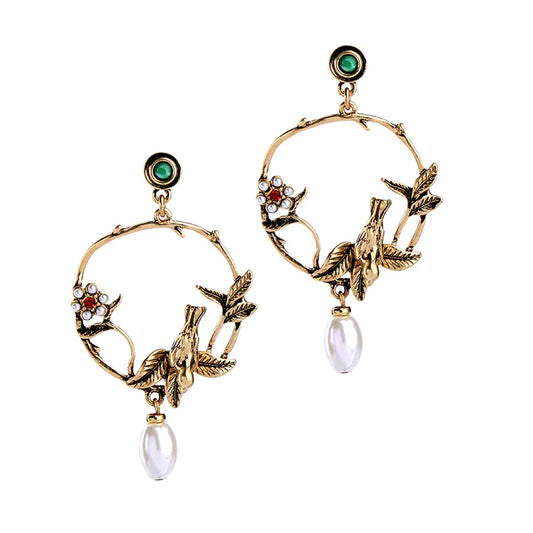 Vintage Elegant Pearl Bird Earrings