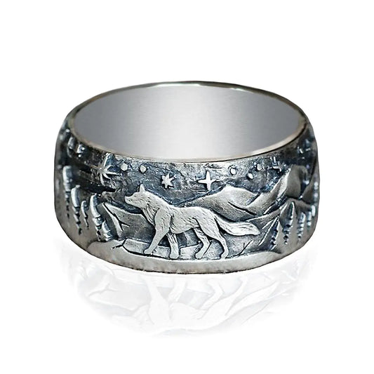 Mens Wolf Rings Cool Silver Plated Stainless Steel