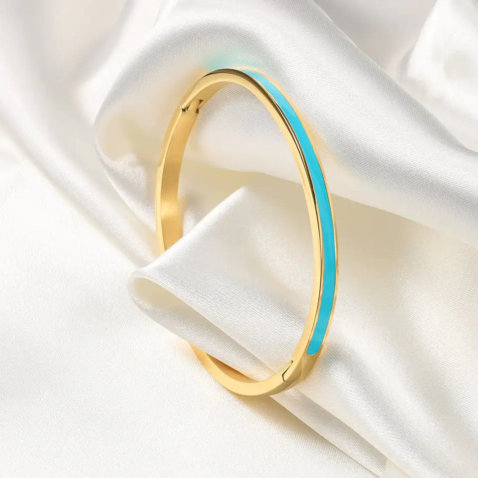 Color Epoxy Stainless Steel Women's Bracelet with Gold Buckle