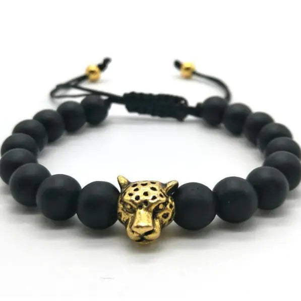 Black Bead Bracelet with Leopard center piece