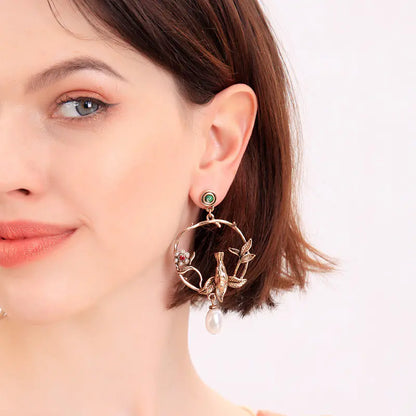 Vintage Elegant Pearl Bird Earrings
