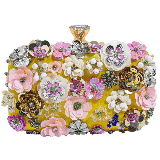 Party Clutches Fancy Floral Clutch Evening Bag Purses for Women Beaded Flower Clutch Purse Handbag Wedding Guest Dress Yellow
