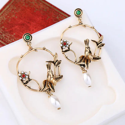 Vintage Elegant Pearl Bird Earrings