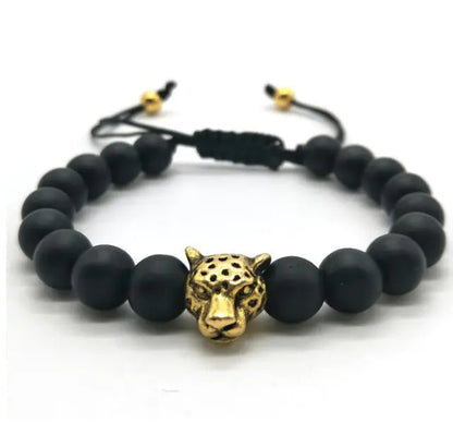 Black Bead Bracelet with Leopard center piece
