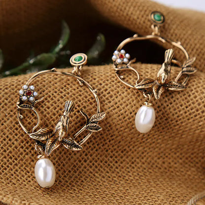 Vintage Elegant Pearl Bird Earrings
