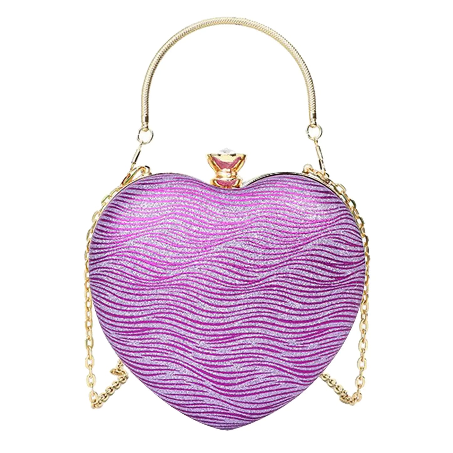 Sparkly Clutch Purses for Women Formal Clutch Heart Shape Evening Bag Purse Handbag for Wedding Cocktail Party (Purple Wave)