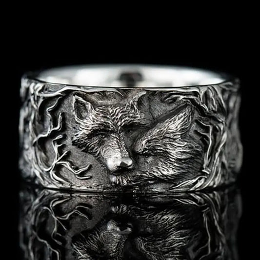 Vintage Wolf Pattern Alloy Ring for Men