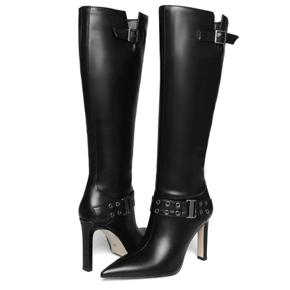 Noir Elegance Leather High Boots