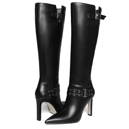 Noir Elegance Leather High Boots